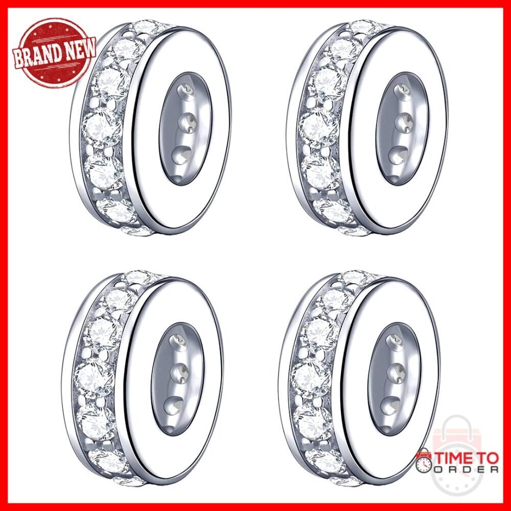 925 Sterling Silver Spacer Bead with Clear CZ for Charm Bracelets